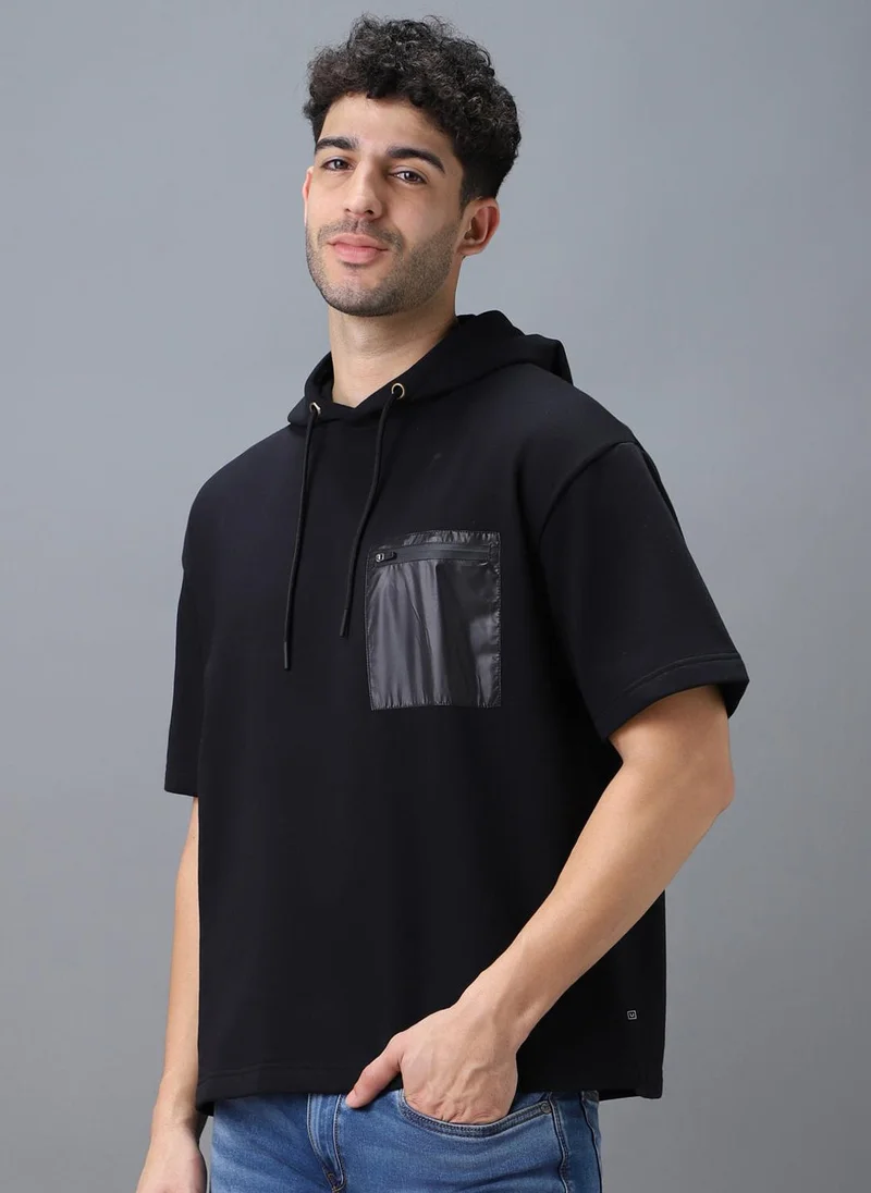 أوربانو فاشن Urbano Fashion Men's Black Cotton Solid Oversized Hooded Neck Sweatshirt